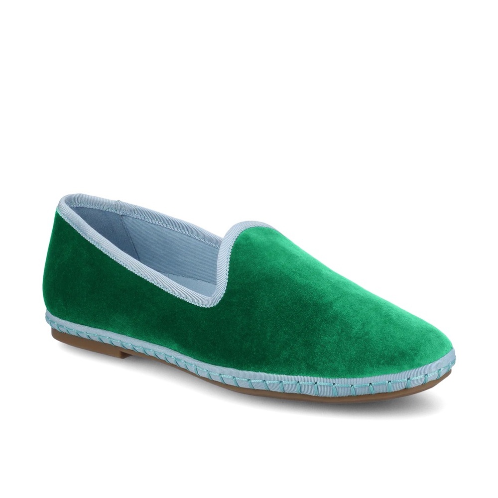 Birdies Green Velvet Slip-On Flats with Light Trim - Picture 3 of 11